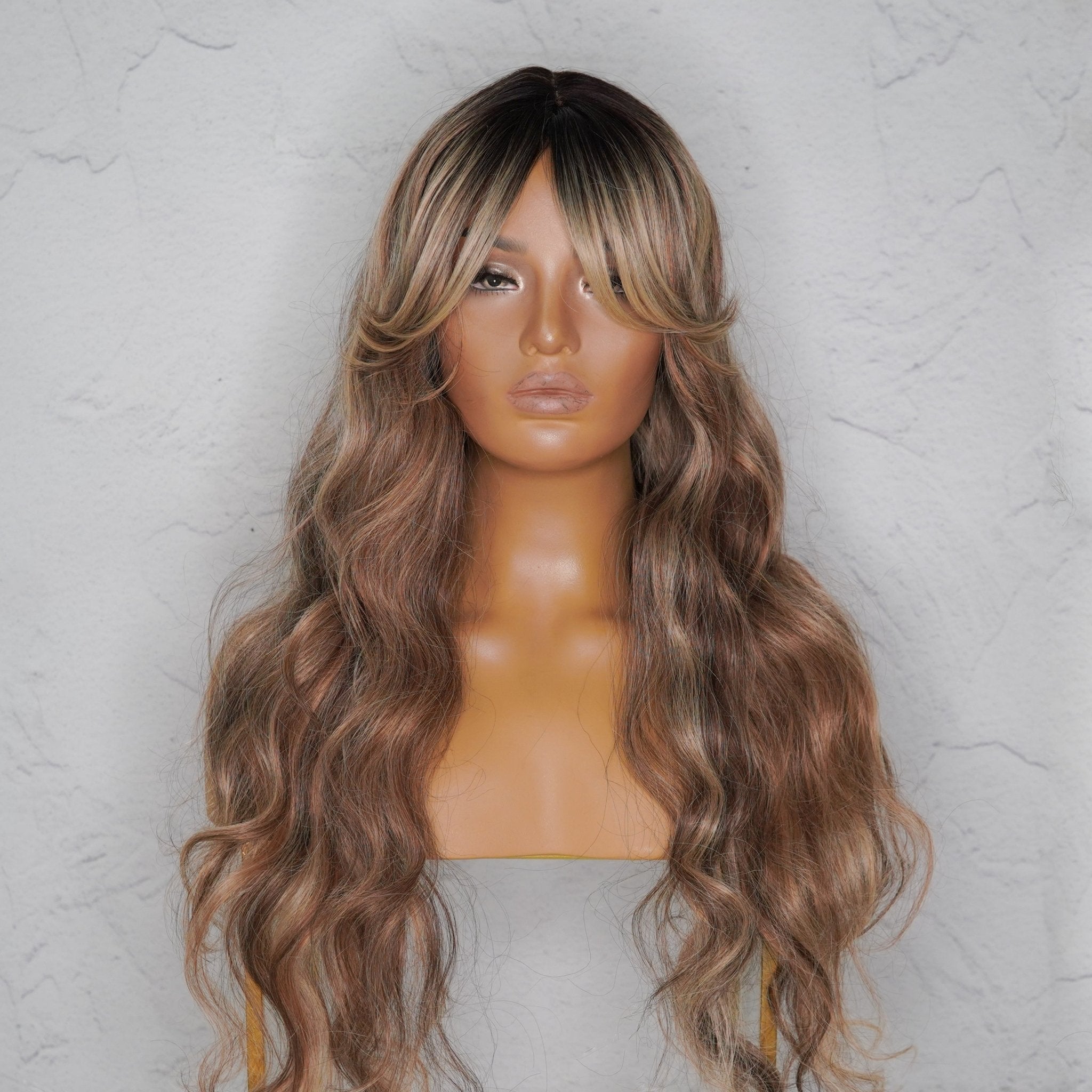 HENLEY - Ombre - Lace Fringe Wig | Brown, 24 Inch, Fringe, Synthetic Hair | Milk &amp; Honey Wigs