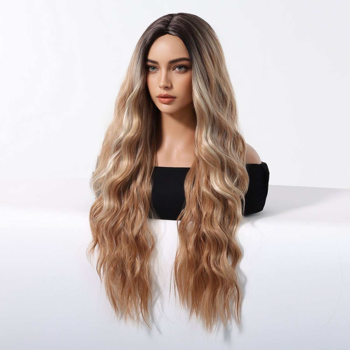 Honey Blonde with Dark Roots Wig - MARKETPLACE | Blonde, Fringe, Synthetic Hair | Milk &amp; Honey Wigs
