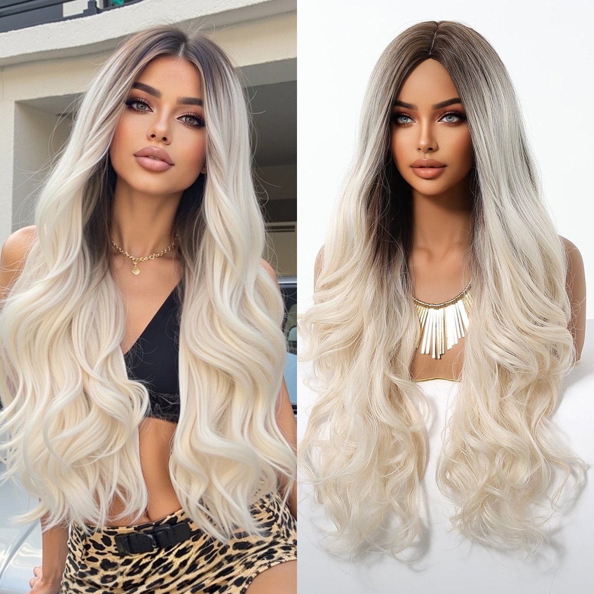 Ice Blonde with Dark Roots Wig - MARKETPLACE | Blonde, Fringe, Synthetic Hair | Milk &amp; Honey Wigs