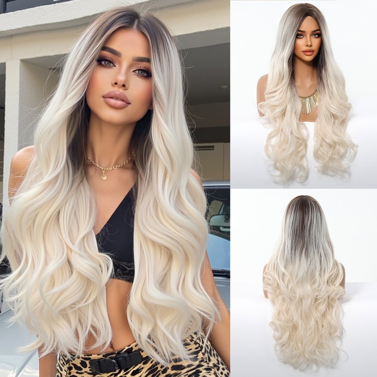 Ice Blonde with Dark Roots Wig - MARKETPLACE | Blonde, Fringe, Synthetic Hair | Milk &amp; Honey Wigs