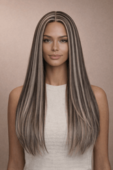 IMOGEN - Ash Lace - Front Wig | Brown, 24 Inch, T-Part Lace Front, Synthetic Hair | Milk & Honey Wigs