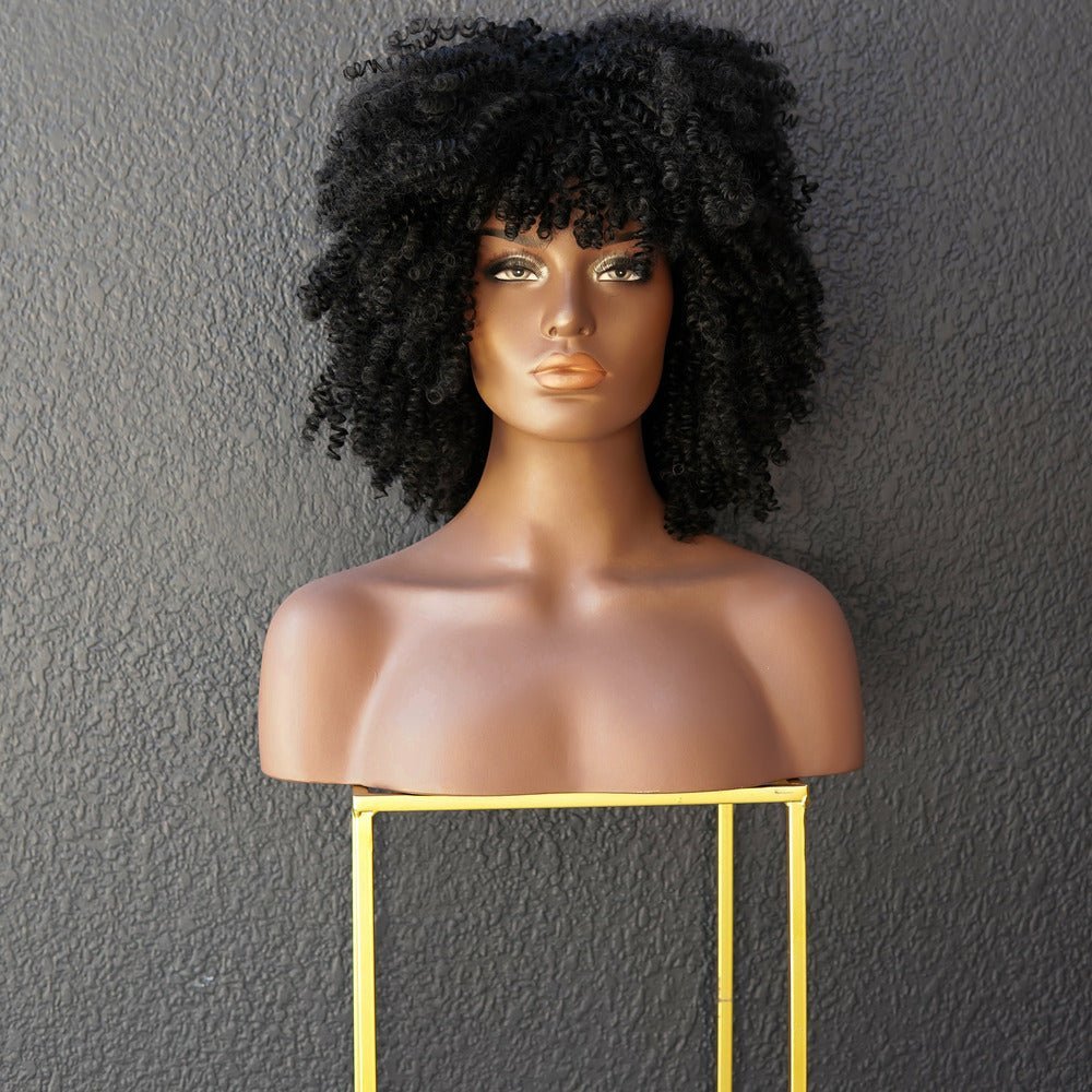 JAYDA - Black - Afro Curl Wig | Black, 14 Inch, Fringe, Synthetic Hair | Milk &amp; Honey Wigs