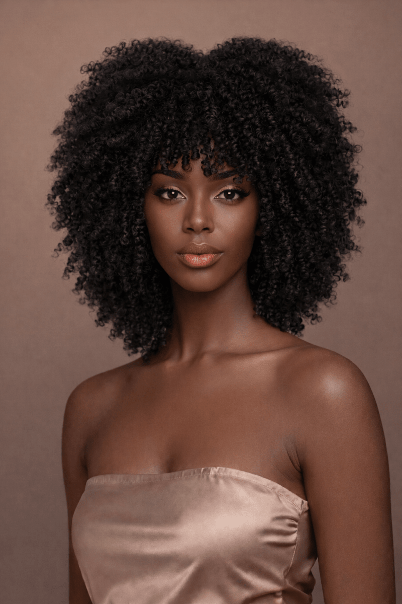JAYDA - Black - Afro Curl Wig | Black, 14 Inch, Fringe, Synthetic Hair | Milk &amp; Honey Wigs