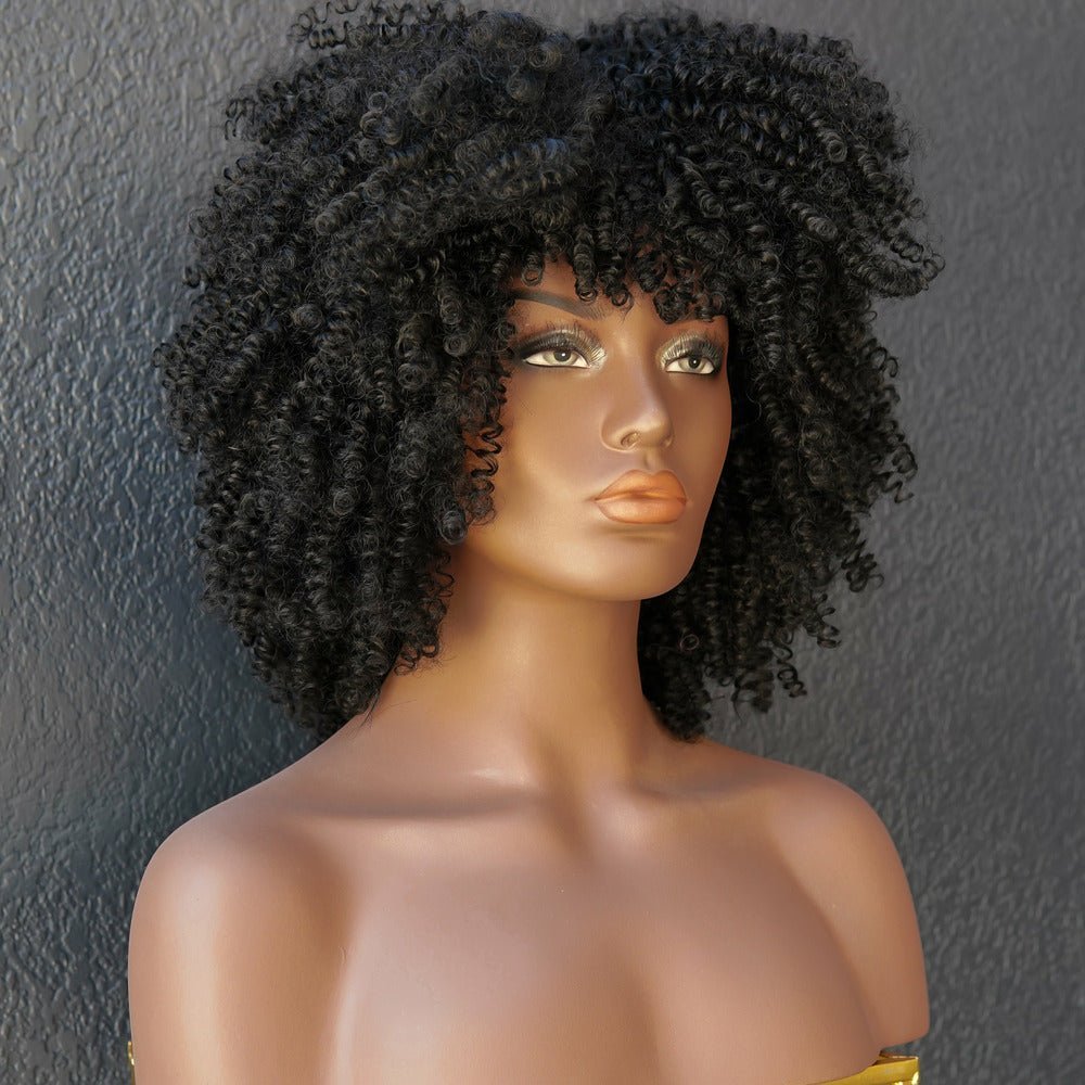JAYDA - Black - Afro Curl Wig | Black, 14 Inch, Fringe, Synthetic Hair | Milk &amp; Honey Wigs