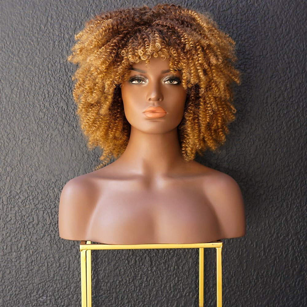 JAYDA - Caramel - Afro Curl Wig | Brown, 14 Inch, Fringe, Synthetic Hair | Milk &amp; Honey Wigs