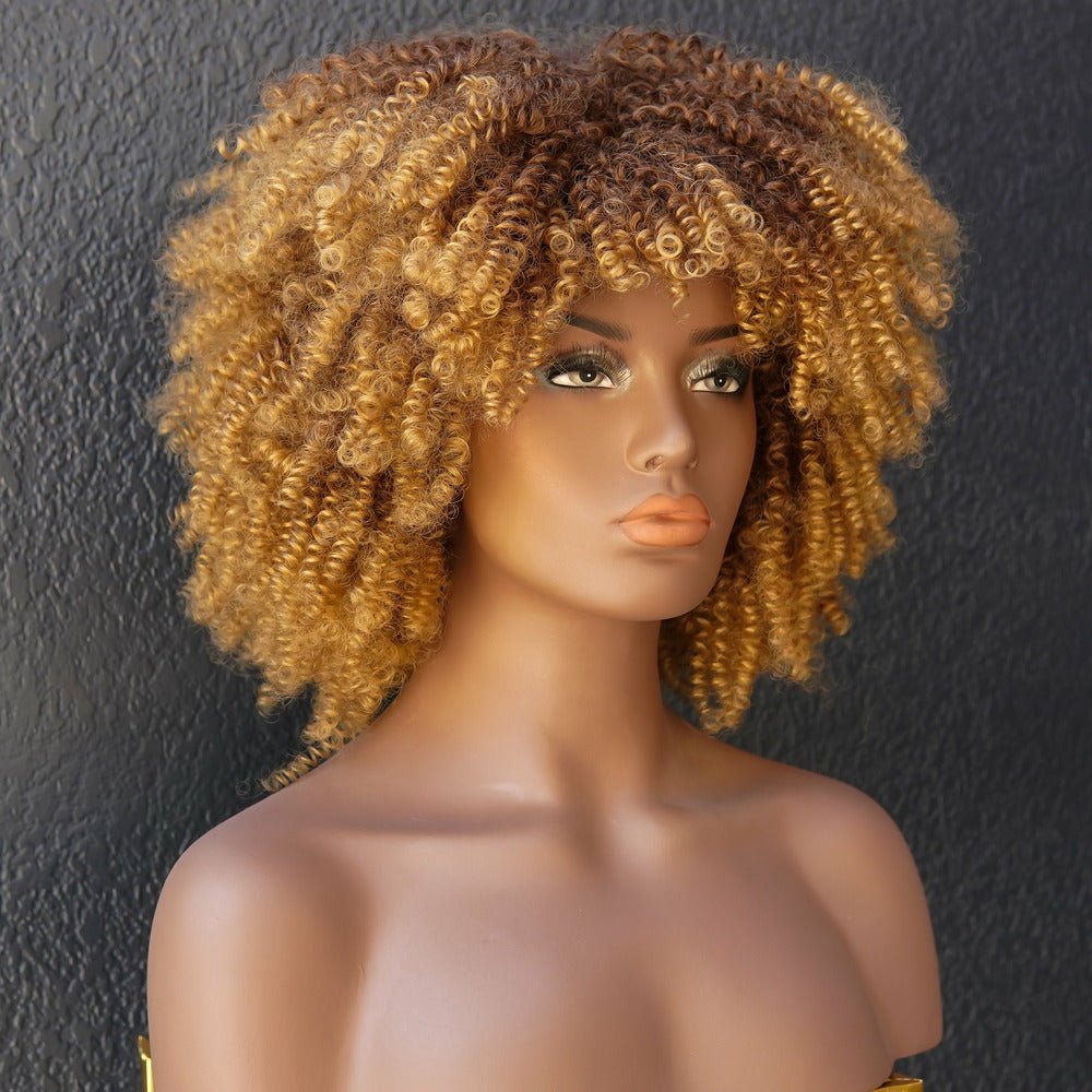 JAYDA - Caramel - Afro Curl Wig | Brown, 14 Inch, Fringe, Synthetic Hair | Milk &amp; Honey Wigs