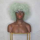 JAYDA - Mint Blue - Afro Curl Wig | Green, 14 Inch, Fringe, Synthetic Hair | Milk & Honey Wigs