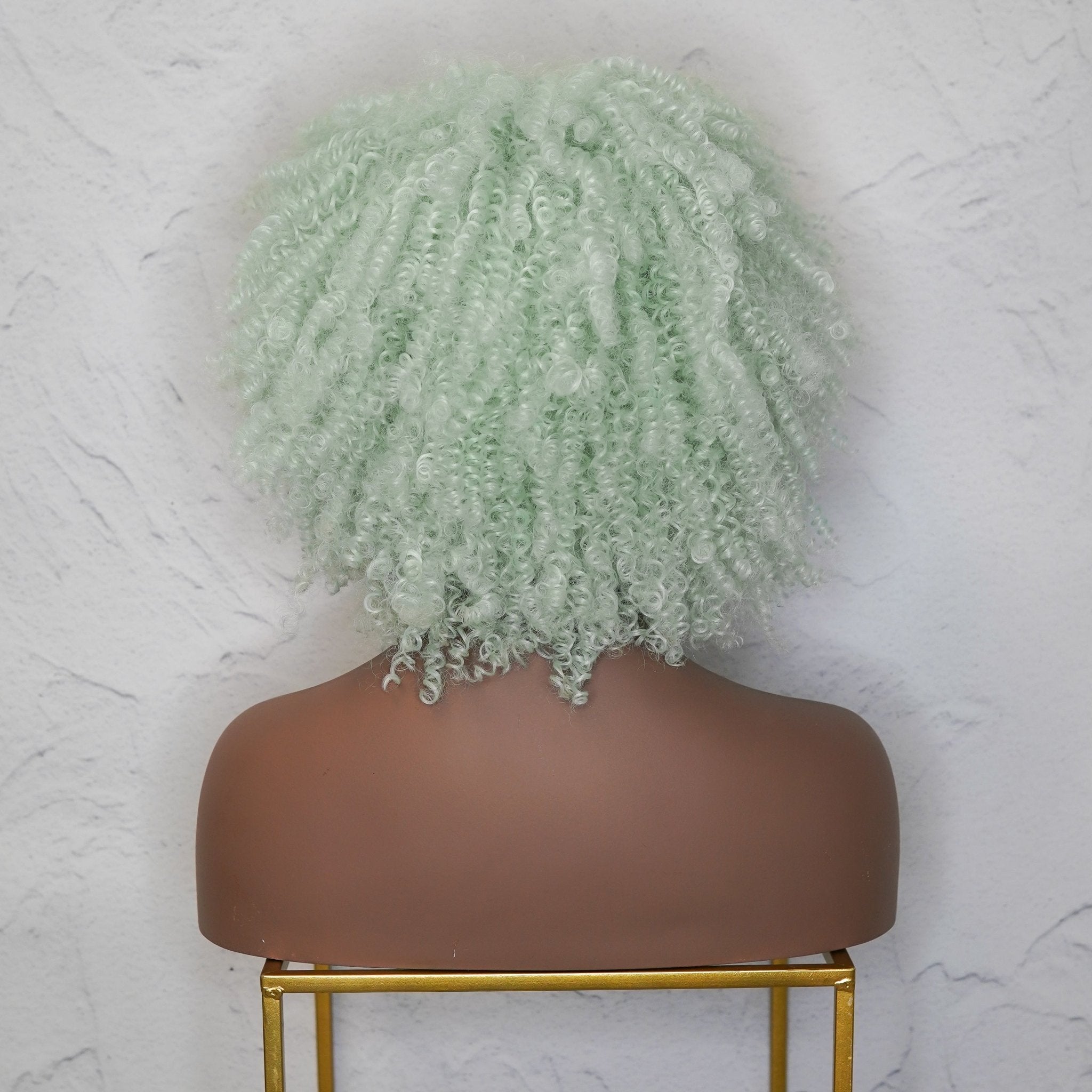 JAYDA - Mint Blue - Afro Curl Wig | Green, 14 Inch, Fringe, Synthetic Hair | Milk &amp; Honey Wigs
