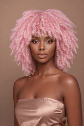 JAYDA - Pink - Afro Curl Wig | Pink, 14 Inch, Fringe, Synthetic Hair | Milk & Honey Wigs