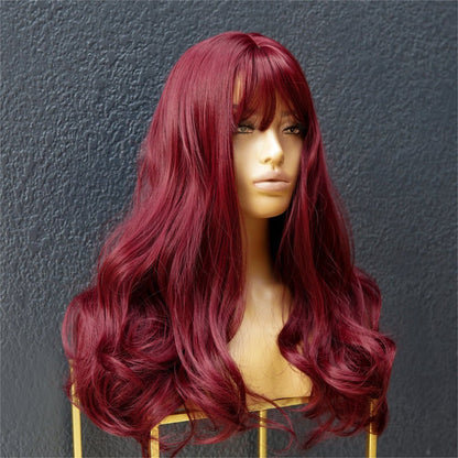JESSICA burgundy synthetic wavy fringe wig | Milk &amp; Honey Wigs