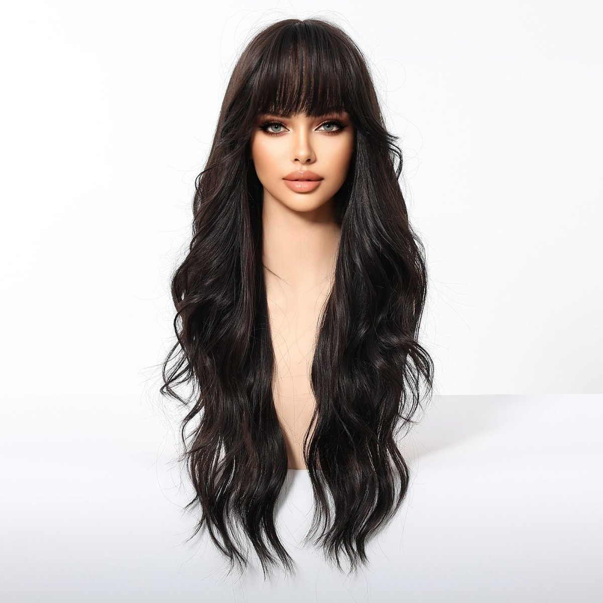 Jet Black Wavy with Full Fringe Wig - MARKETPLACE | Black, Fringe, Synthetic Hair | Milk &amp; Honey Wigs