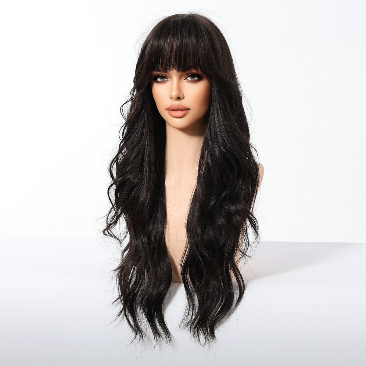 Jet Black Wavy with Full Fringe Wig - MARKETPLACE | Black, Fringe, Synthetic Hair | Milk &amp; Honey Wigs