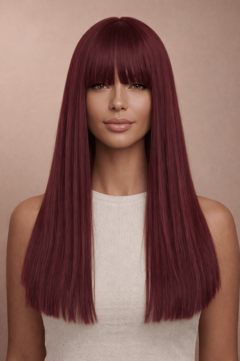 JOLIE - Burgundy - Fringe Wig | Red, 14 Inch, Fringe, Synthetic Hair | Milk &amp; Honey Wigs