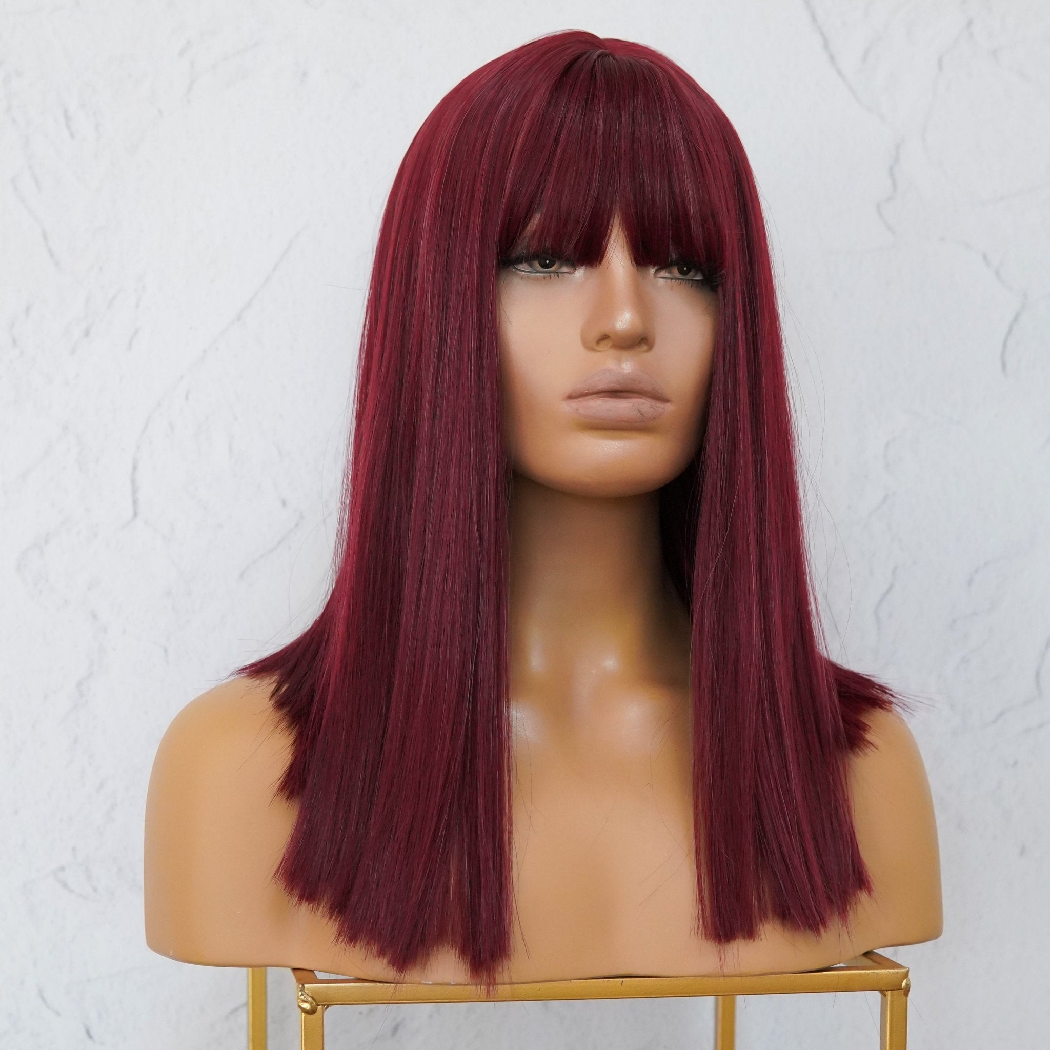 JOLIE - Burgundy - Fringe Wig | Red, 14 Inch, Fringe, Synthetic Hair | Milk &amp; Honey Wigs