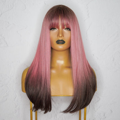 KAIA ombre pink synthetic straight fringe wig | Milk &amp; Honey Wigs