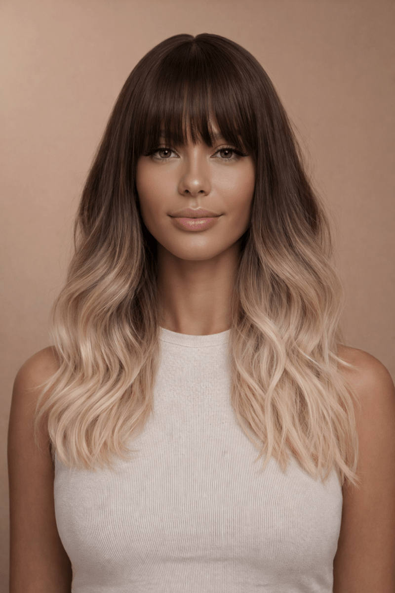 KARLEE - Brown Ombre - Fringe Wig | Brown, 18 Inch, Fringe, Synthetic Hair | Milk &amp; Honey Wigs