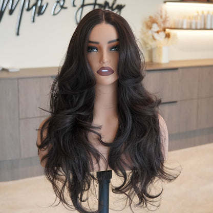 KATHY - Dark Brown - Lace Front Wig | Brown, 22 Inch, T-Part Lace Front, Synthetic Hair | Milk &amp; Honey Wigs