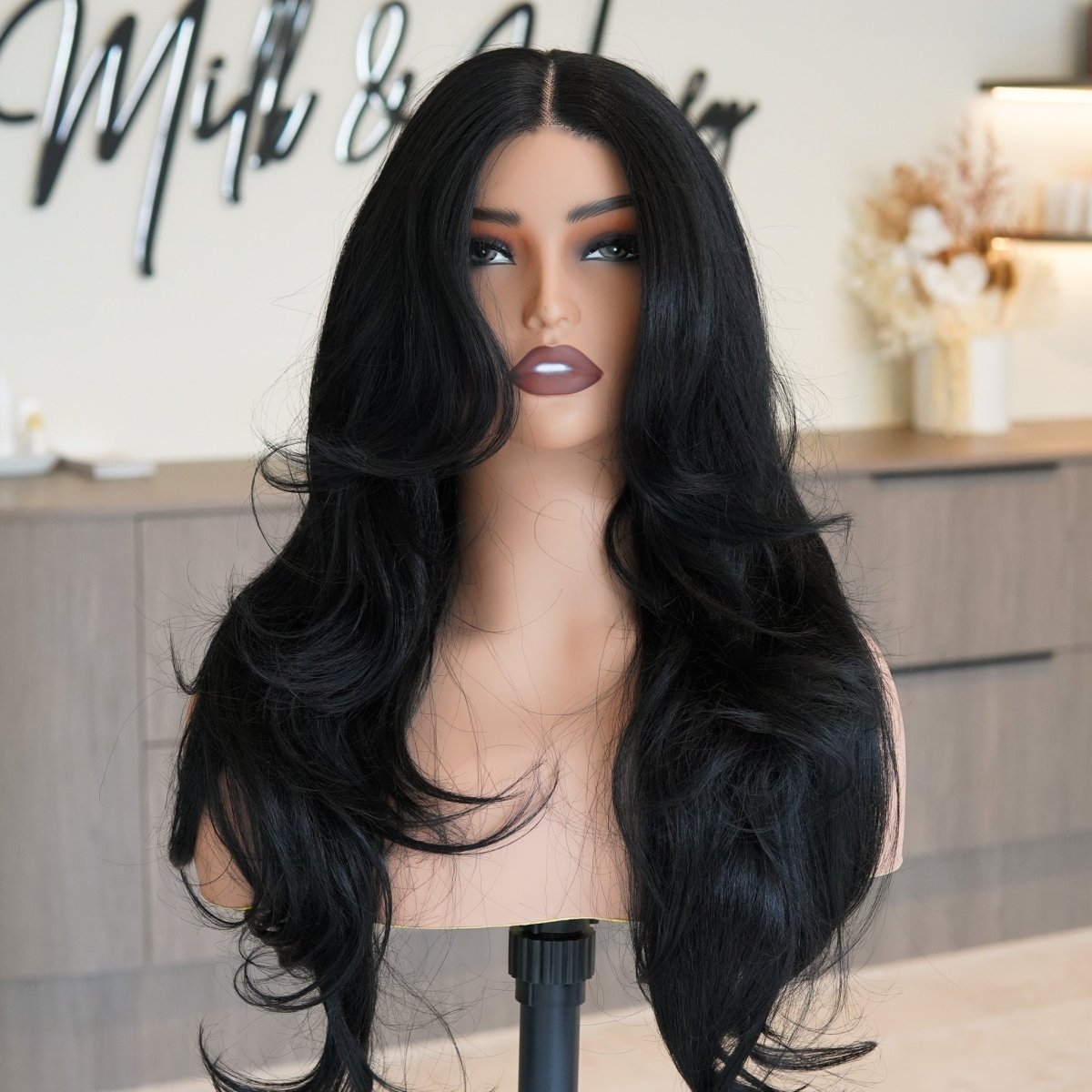 KATHY - Natural Black - Lace Front Wig | Black, 22 Inch, T-Part Lace Front, Synthetic Hair | Milk &amp; Honey Wigs