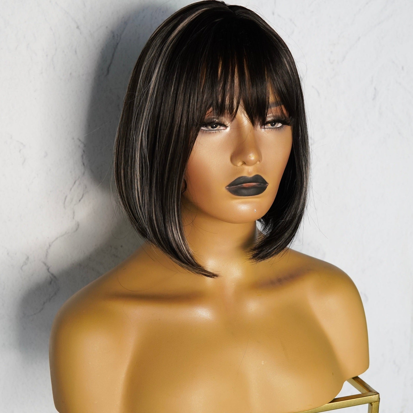 KIKI - Black Highlights - Fringe Wig | Black, 12 Inch &amp; Shorter, Fringe, Synthetic Hair | Milk &amp; Honey Wigs