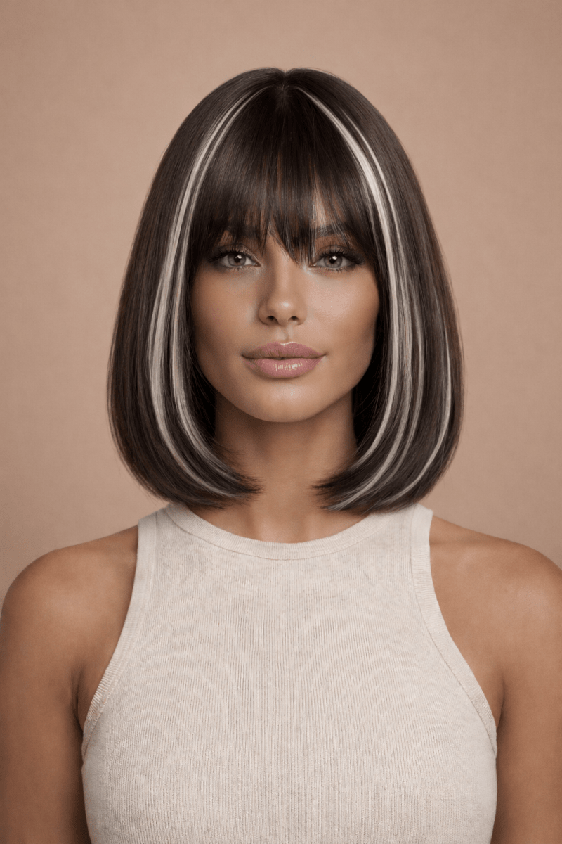 KIKI - Black Highlights - Fringe Wig | Black, 12 Inch &amp; Shorter, Fringe, Synthetic Hair | Milk &amp; Honey Wigs