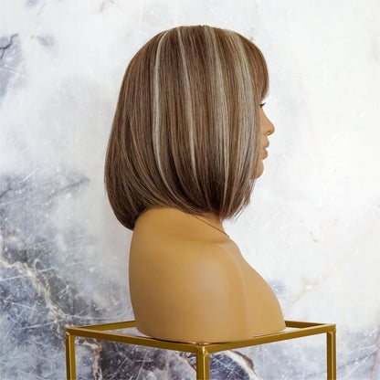 KIKI blonde highlights synthetic straight bob fringe wig | Milk &amp; Honey Wigs