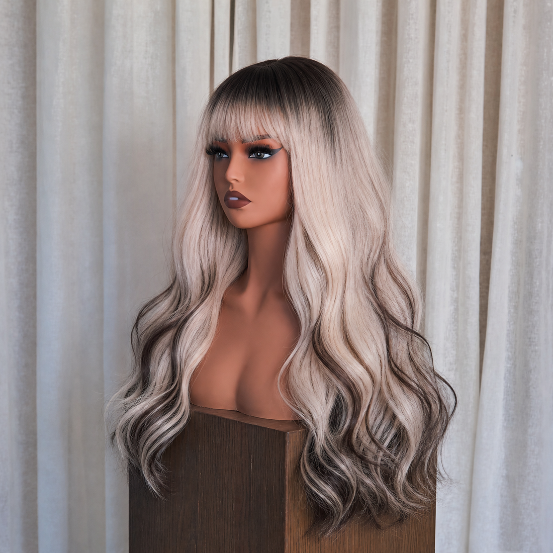 KINSLEY - Blonde to Dark Brown Ombre - Fringe Wig