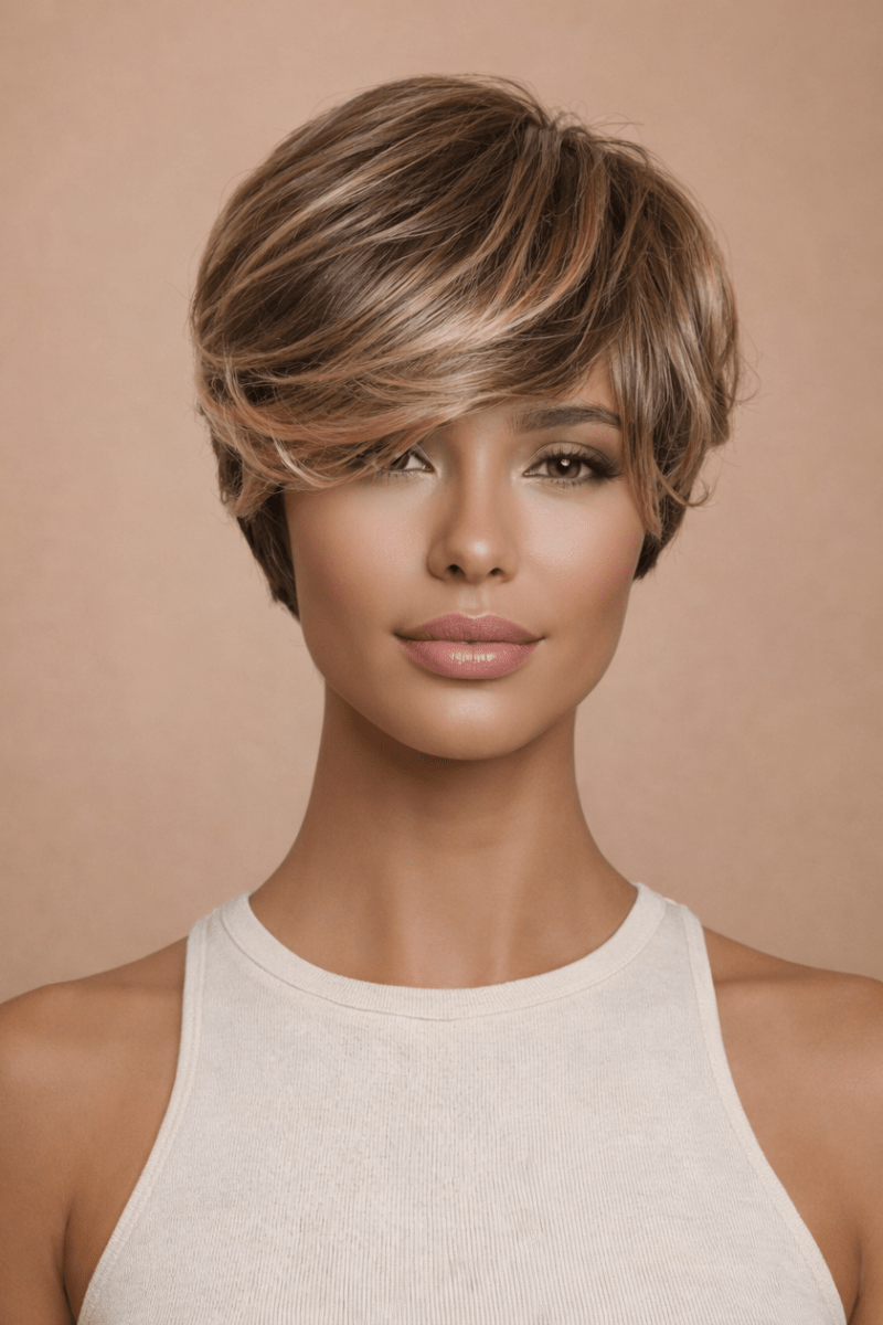 KRIS - Caramel - Fringe Wig | Brown, 12 Inch &amp; Shorter, Fringe, Synthetic Hair | Milk &amp; Honey Wigs