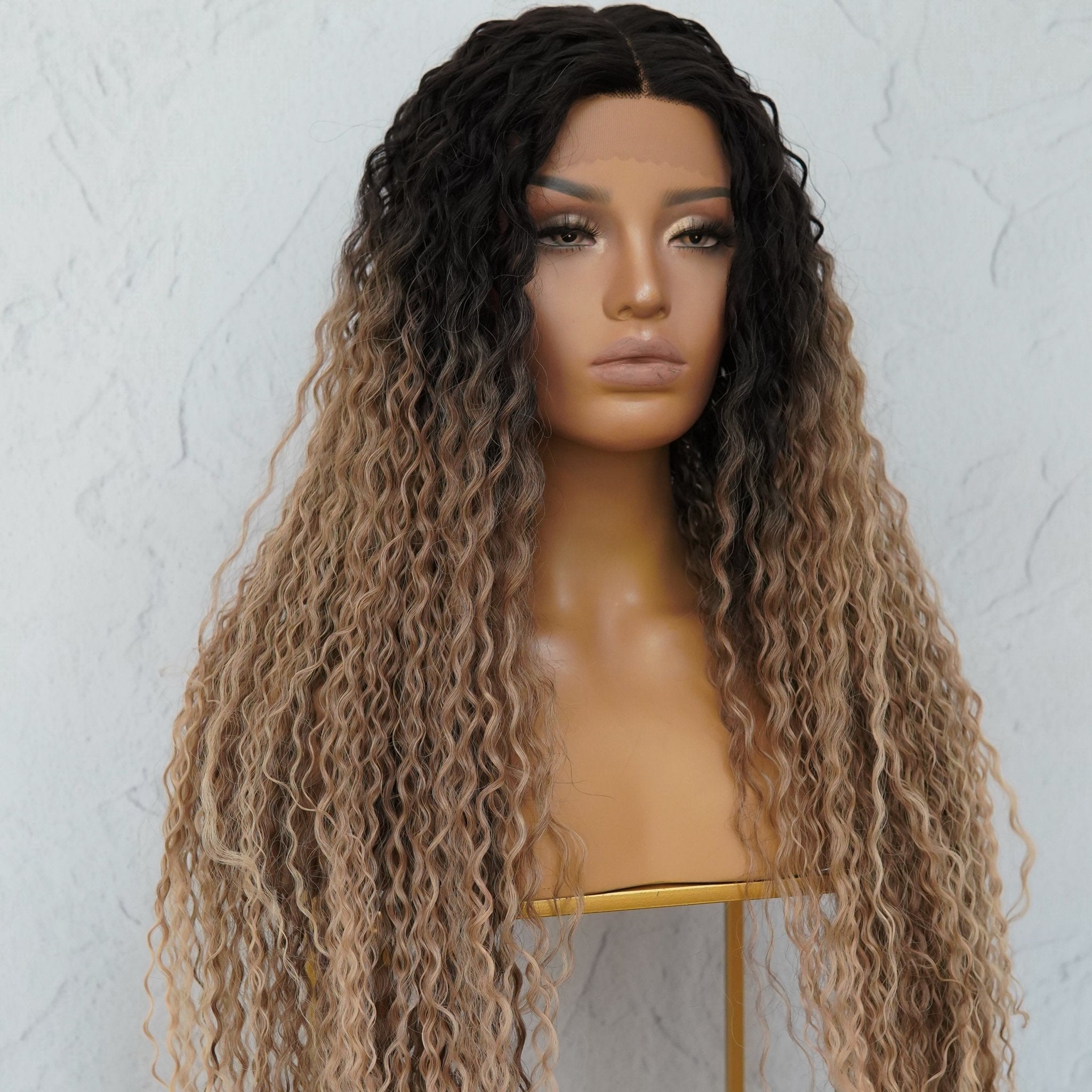 LALA - Ombre Brown - Lace Front Wig | Brown, 28 Inch+, T-Part Lace Front, Synthetic Hair | Milk &amp; Honey Wigs