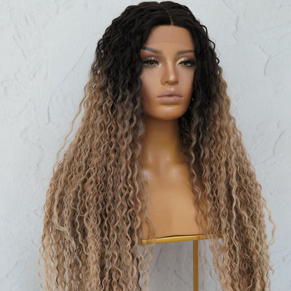 LALA - Ombre Brown - Lace Front Wig | Brown, 28 Inch+, T-Part Lace Front, Synthetic Hair | Milk &amp; Honey Wigs