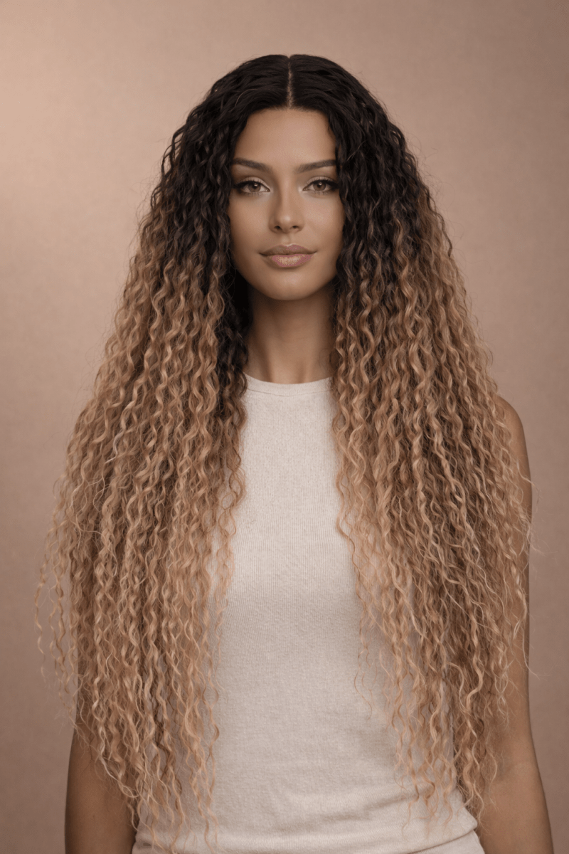 LALA - Ombre Brown - Lace Front Wig | Brown, 28 Inch+, T-Part Lace Front, Synthetic Hair | Milk &amp; Honey Wigs