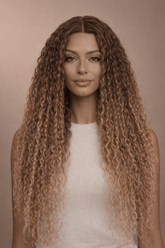 LALA - Ombre Caramel - Lace Front Wig | Brown, 28 Inch+, T-Part Lace Front, Synthetic Hair | Milk & Honey Wigs