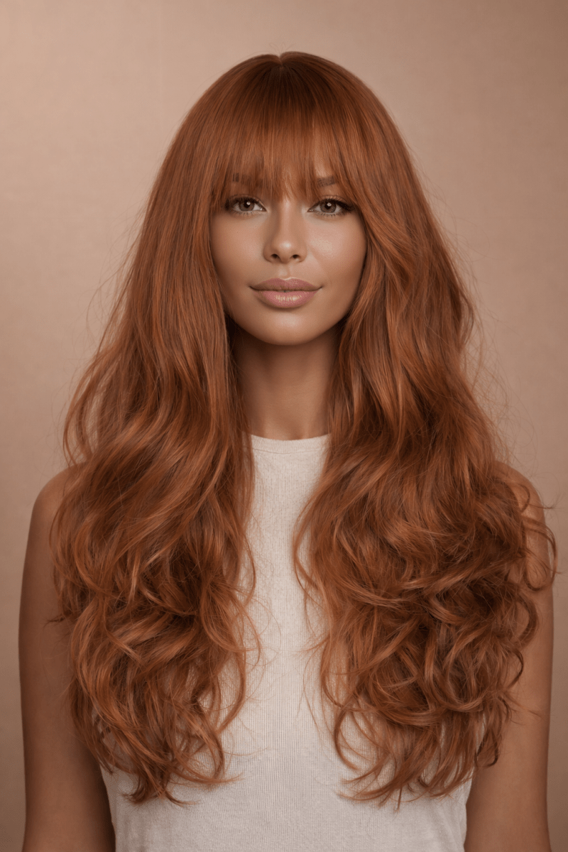 LAUREN - Caramel Brown - Fringe Wig | Brown, 24 Inch, Fringe, Synthetic Hair | Milk &amp; Honey Wigs