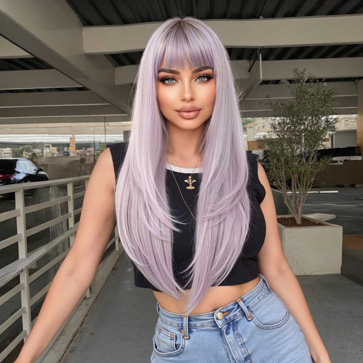 Lavender Ice Long Straight with Fringe Wig - MARKETPLACE | Purple, Fringe, Synthetic Hair | Milk &amp; Honey Wigs