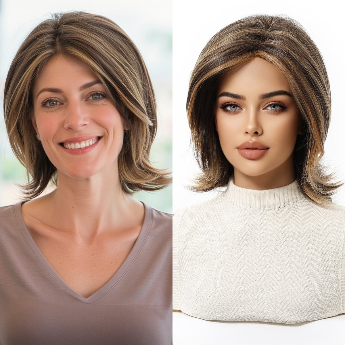 layered bob with highlights Wig - MARKETPLACE | Brown, Fringe, Synthetic Hair | Milk &amp; Honey Wigs