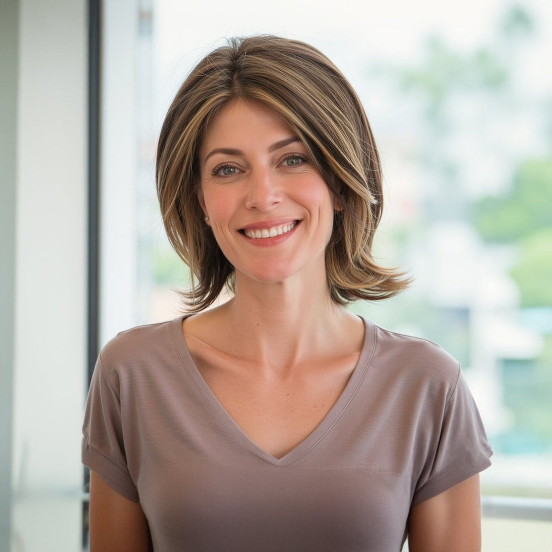 layered bob with highlights Wig - MARKETPLACE | Brown, Fringe, Synthetic Hair | Milk &amp; Honey Wigs