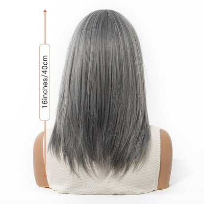 Layered Natural Gray synthetic layered lace front wig | Milk &amp; Honey Wigs