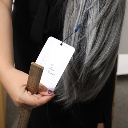 Layered Natural Gray synthetic layered lace front wig | Milk &amp; Honey Wigs