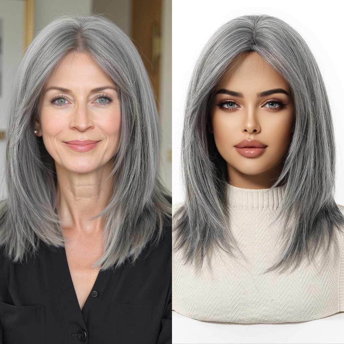 layered Natural Gray Wig - MARKETPLACE | Grey, Fringe, Synthetic Hair | Milk &amp; Honey Wigs