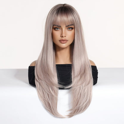 Layered Silver Blonde synthetic layered lace front wig | Milk &amp; Honey Wigs