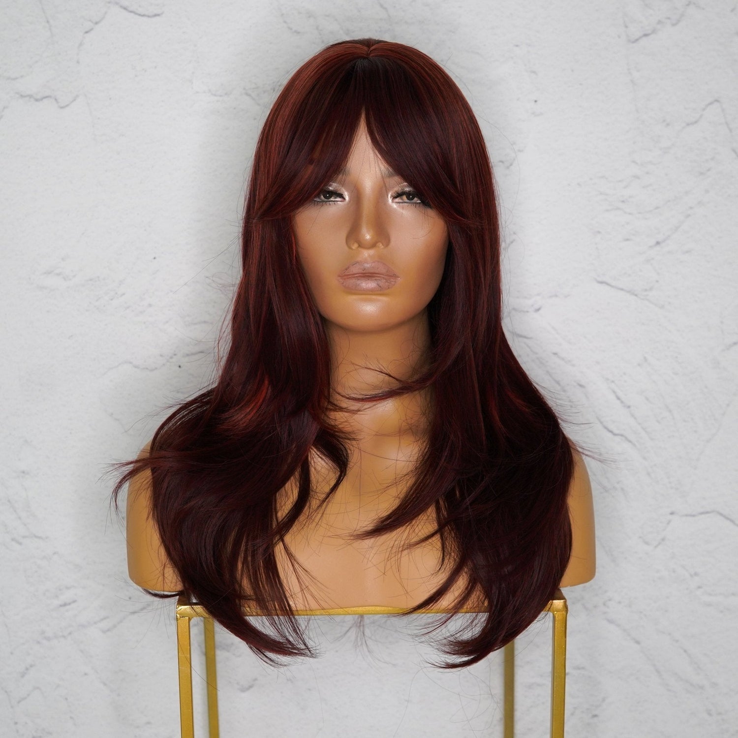 LAYTON Burgundy Fringe Wig - Milk &amp; Honey Wigs