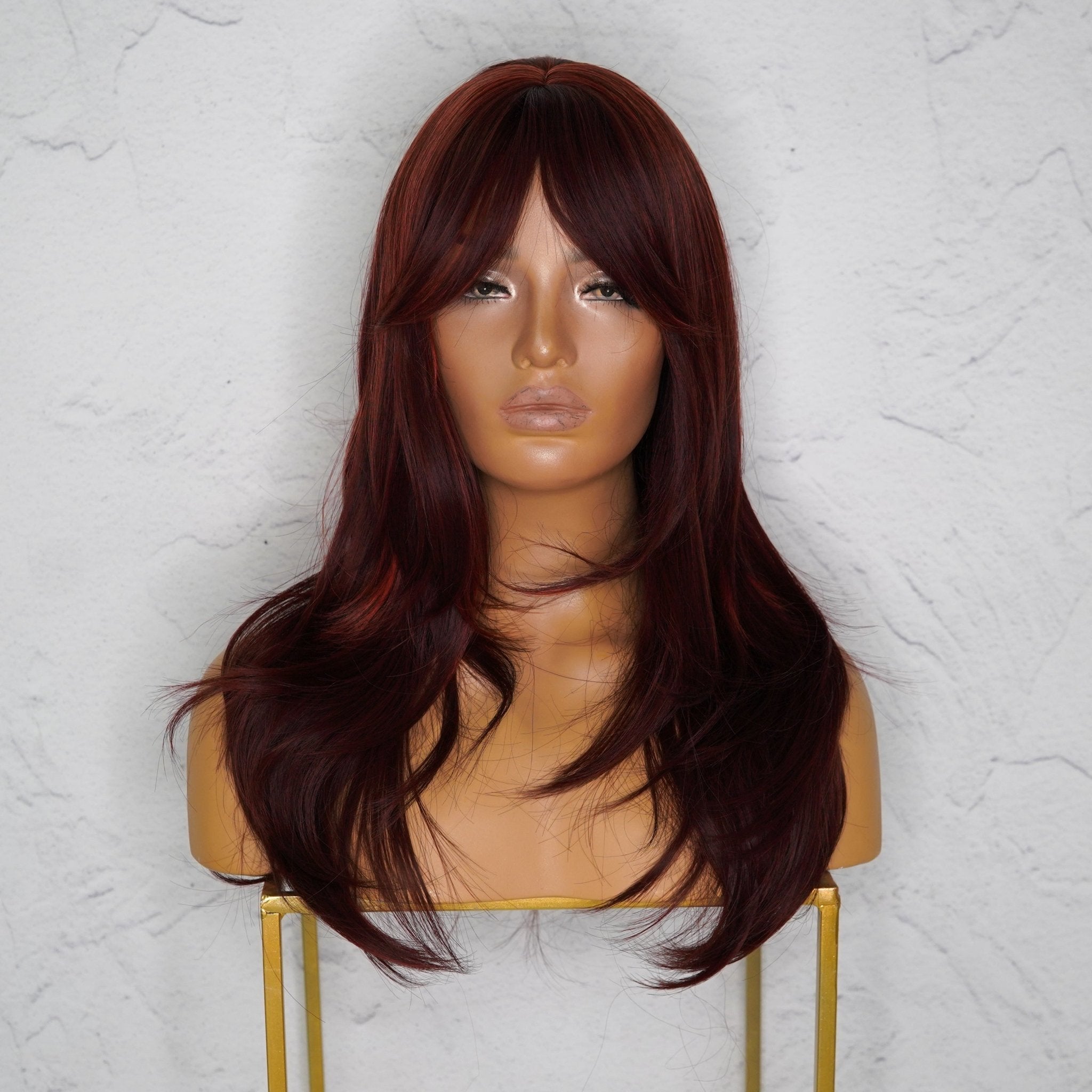 LAYTON Burgundy Fringe Wig - Milk &amp; Honey Wigs