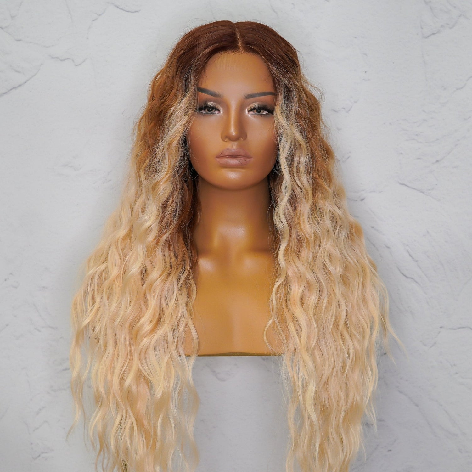 LILY - Caramel - Lace Front Wig | Blonde, 28 Inch+, T-Part Lace Front, Synthetic Hair | Milk &amp; Honey Wigs