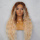 LILY - Caramel - Lace Front Wig | Blonde, 28 Inch+, T-Part Lace Front, Synthetic Hair | Milk & Honey Wigs