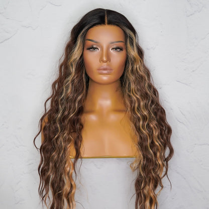 LILY - Mocha - Lace Front Wig | Brown, 28 Inch+, T-Part Lace Front, Synthetic Hair | Milk &amp; Honey Wigs