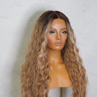 LILY - Ombre - Lace Front Wig | Brown, 28 Inch+, T-Part Lace Front, Synthetic Hair | Milk &amp; Honey Wigs
