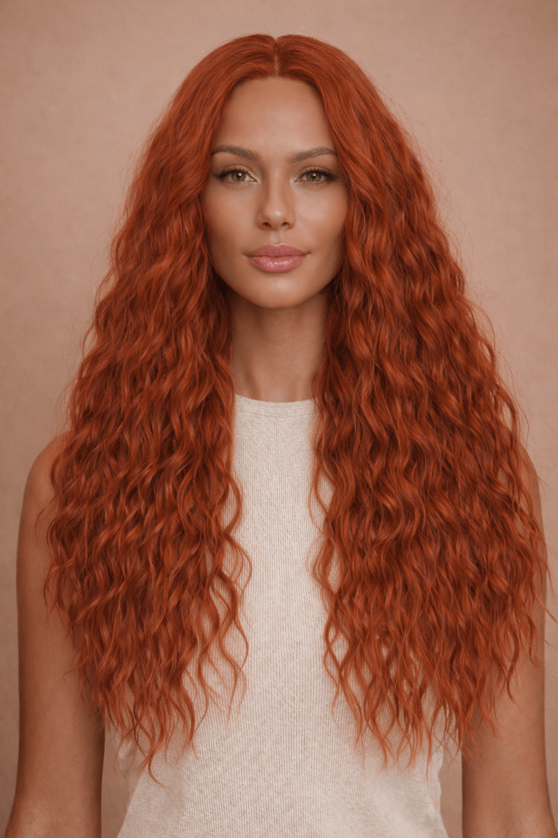 LILY - Auburn - Lace Front Wig | Ginger, 28 Inch+, T-Part Lace Front, Synthetic Hair | Milk &amp; Honey Wigs