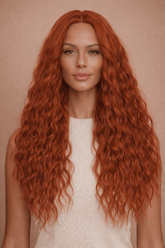 LILY - Auburn - Lace Front Wig | Ginger, 28 Inch+, T-Part Lace Front, Synthetic Hair | Milk & Honey Wigs