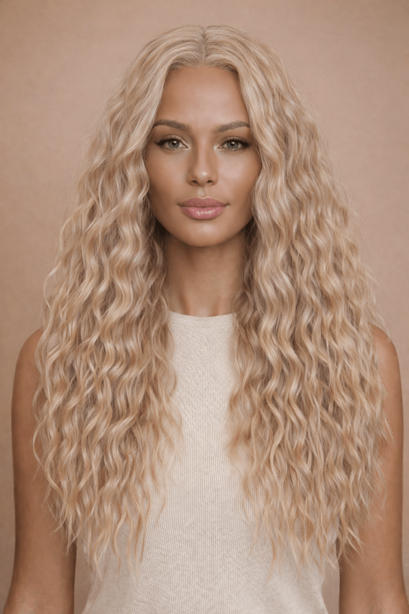 LILY - Beach Blonde - Lace Front Wig | Blonde, 28 Inch+, T-Part Lace Front, Synthetic Hair | Milk &amp; Honey Wigs