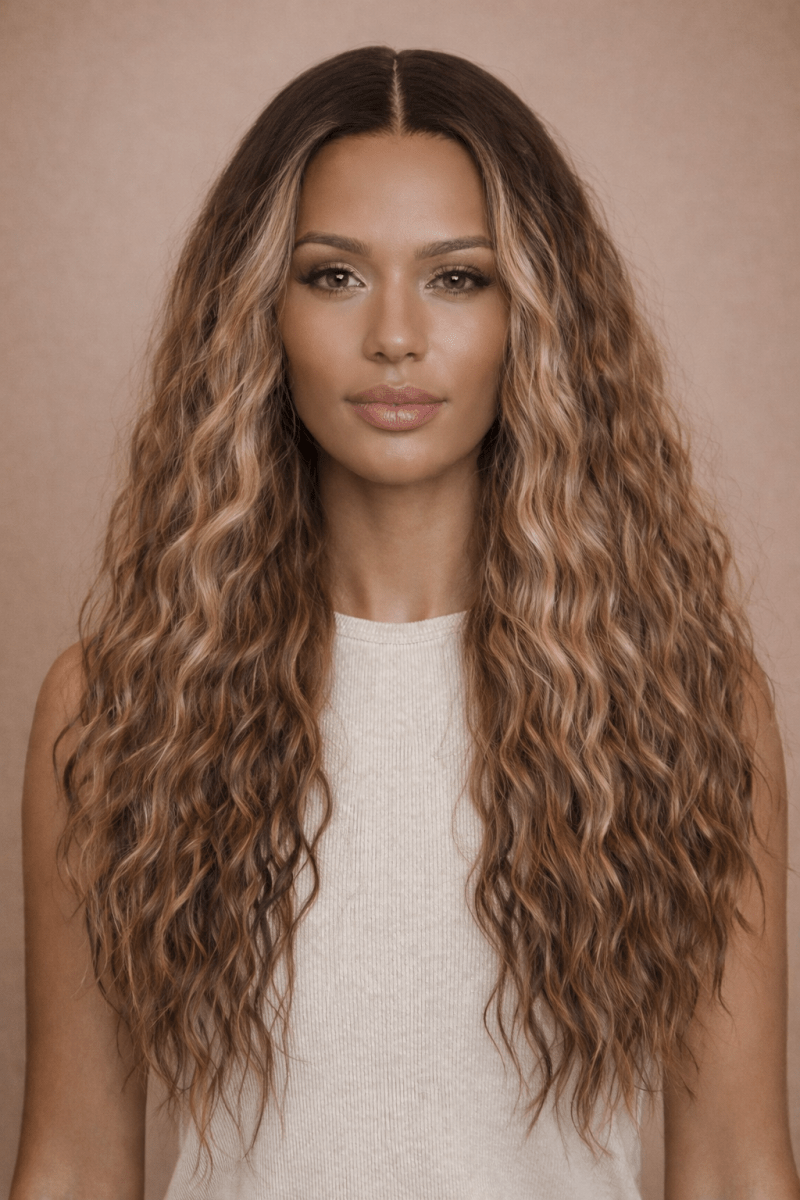 LILY - Ombre - Lace Front Wig | Brown, 28 Inch+, T-Part Lace Front, Synthetic Hair | Milk &amp; Honey Wigs