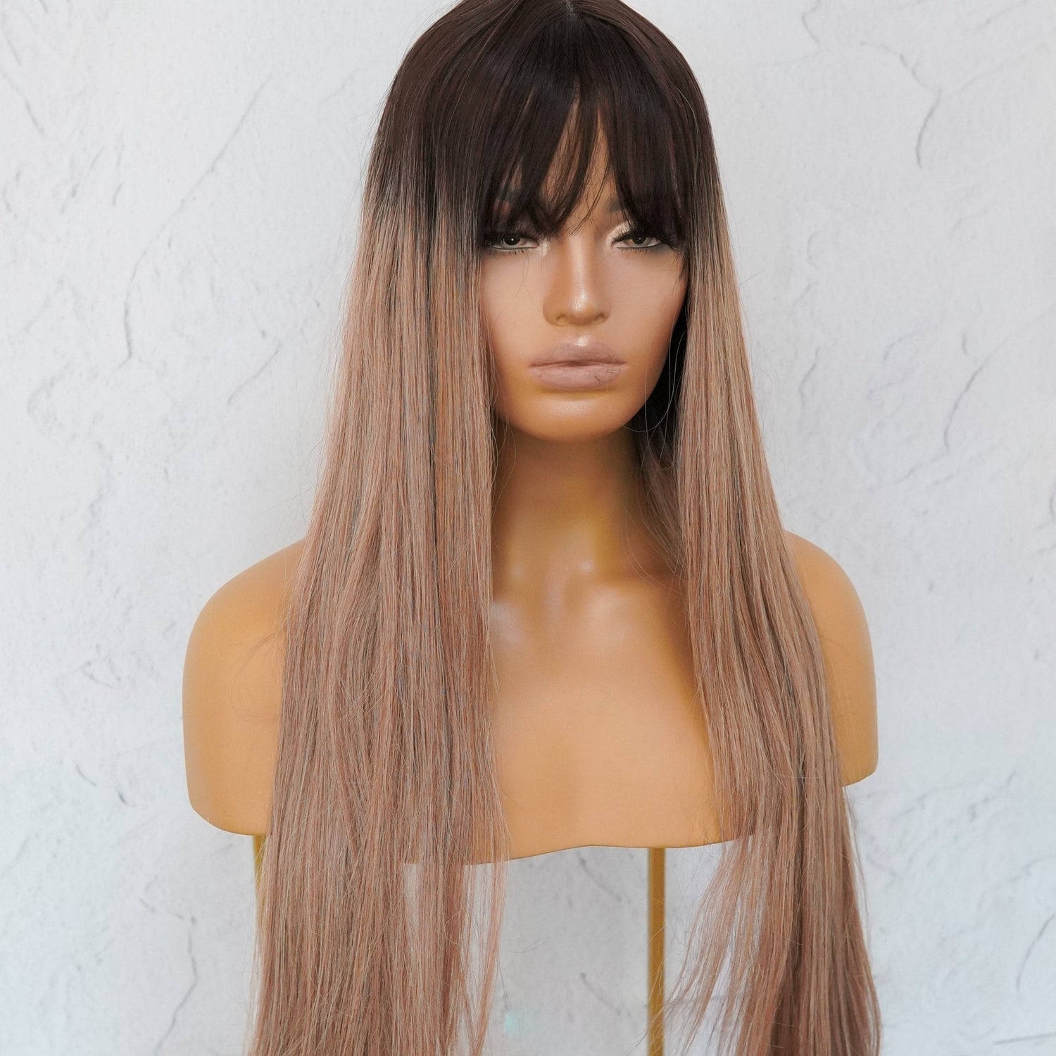 LIRA - Caramel Ombre - Fringe Wig | Brown, 26 Inch, Fringe, Synthetic Hair | Milk &amp; Honey Wigs